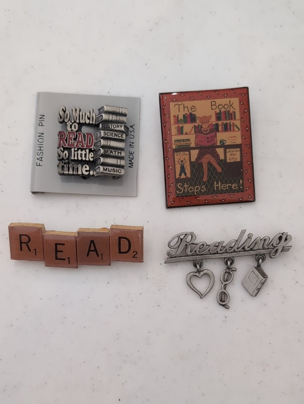 Librarian Pins Love Reading Brooches Lot Of Four